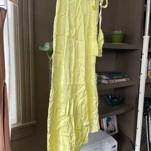 Yellow Asymmetrical Satin Maxi Skirt